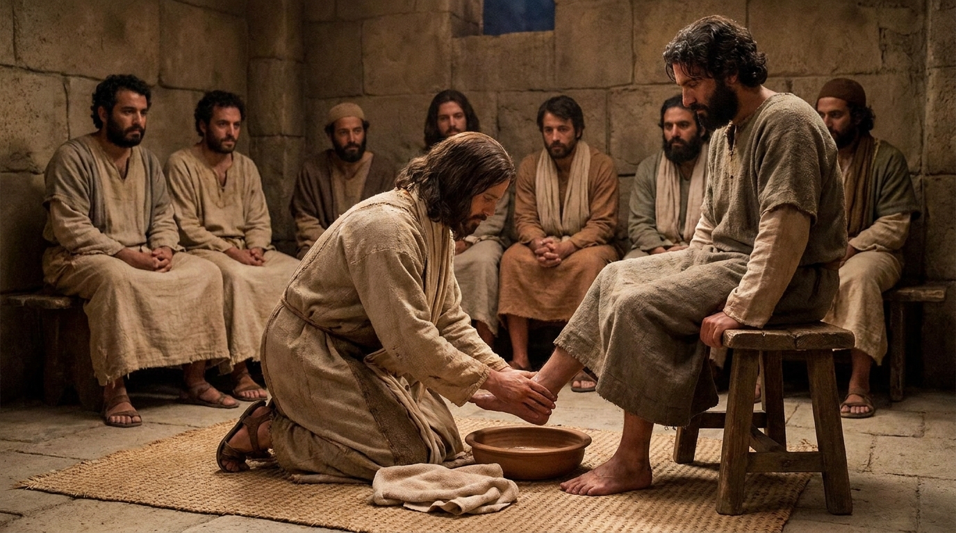 Jesus lavando os pés dos discípulos ou Jesus caminhando sobre as águas